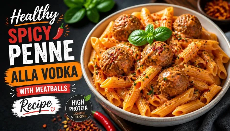 Healthy Spicy Penne Alla Vodka with Meatballs Recipe
